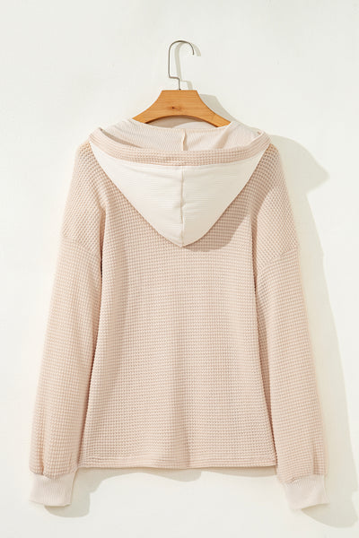 Cream Waffle Hooded Pullover