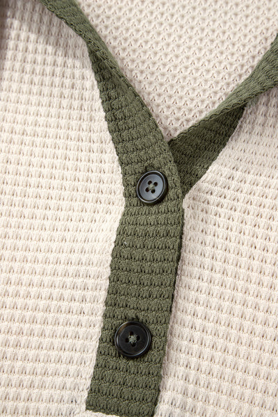 Cozy Olive Contrast Waffle Hoodie