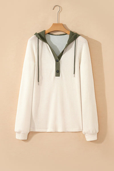 Cozy Olive Contrast Waffle Hoodie