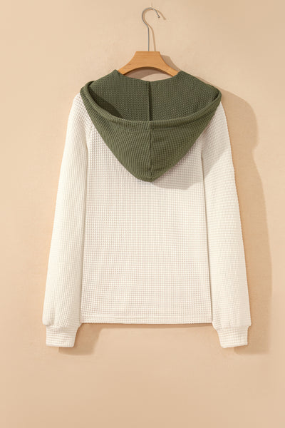 Cozy Olive Contrast Waffle Hoodie