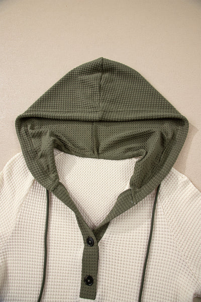 Cozy Olive Contrast Waffle Hoodie