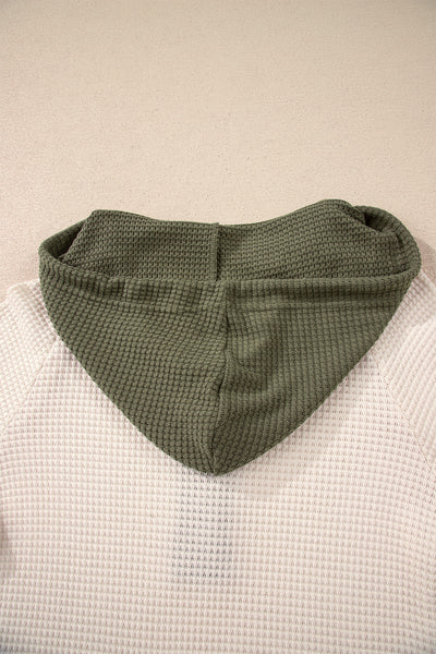 Cozy Olive Contrast Waffle Hoodie