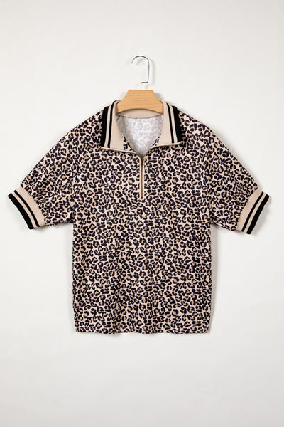 Wildline Zip-Collar Leopard Top