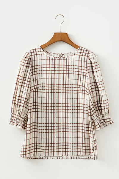 Cafe Check Ruffle-Cuff Blouse