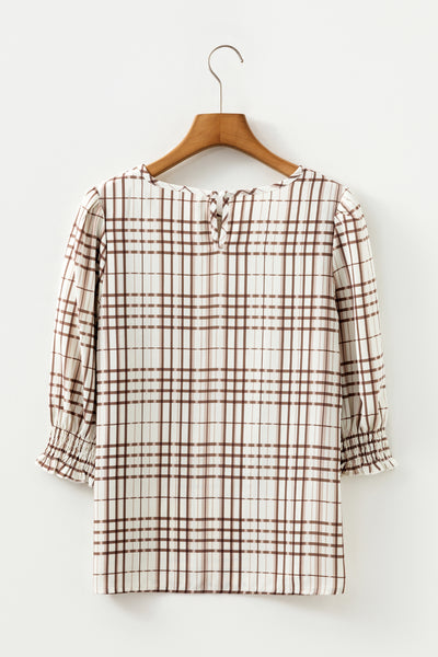 Cafe Check Ruffle-Cuff Blouse