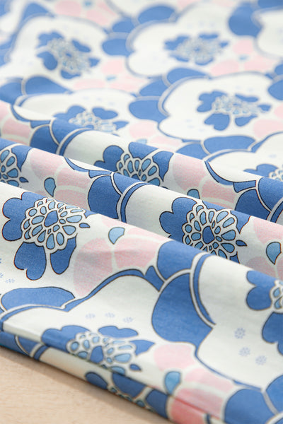 Azure Blossom Shirred Neck Blouse