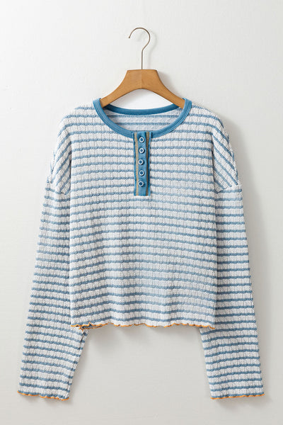 Coastal Stripes Henley Sweater