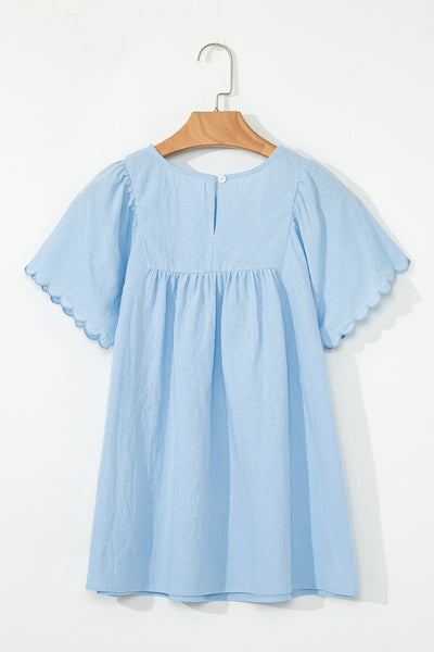 Sky Blue Scallop Flutter Top
