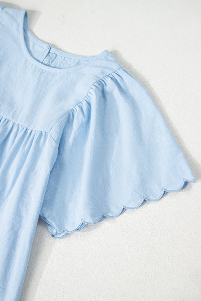Sky Blue Scallop Flutter Top