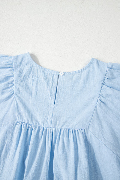 Sky Blue Scallop Flutter Top