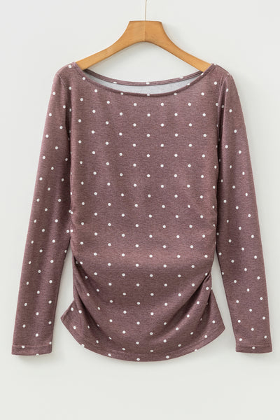 Mocha Dottie Ruched Knit Top