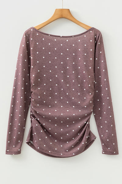 Mocha Dottie Ruched Knit Top