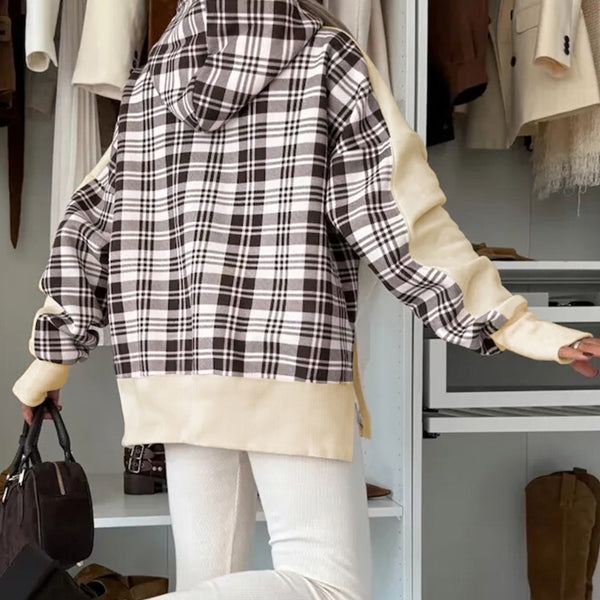 Plaid & Cozy Contrast Hoodie