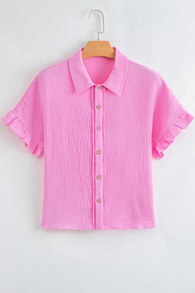 Hot Pink Crinkle Ruffle Shirt
