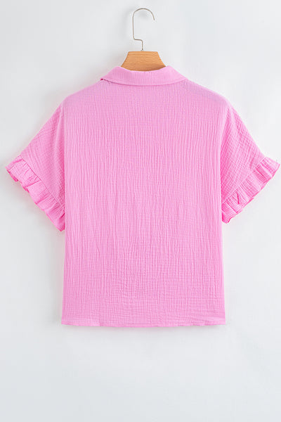 Hot Pink Crinkle Ruffle Shirt