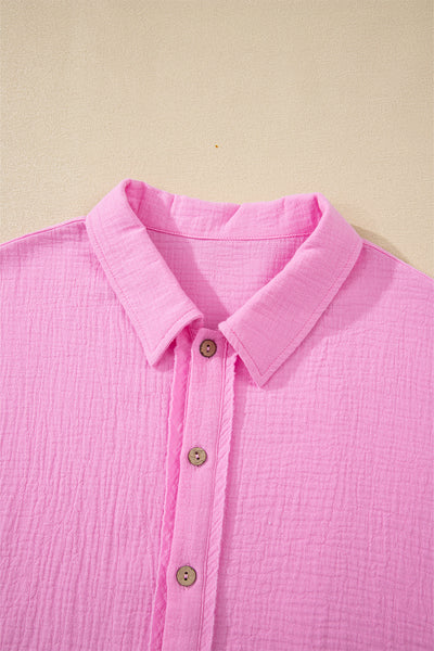 Hot Pink Crinkle Ruffle Shirt