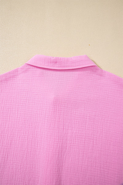 Hot Pink Crinkle Ruffle Shirt