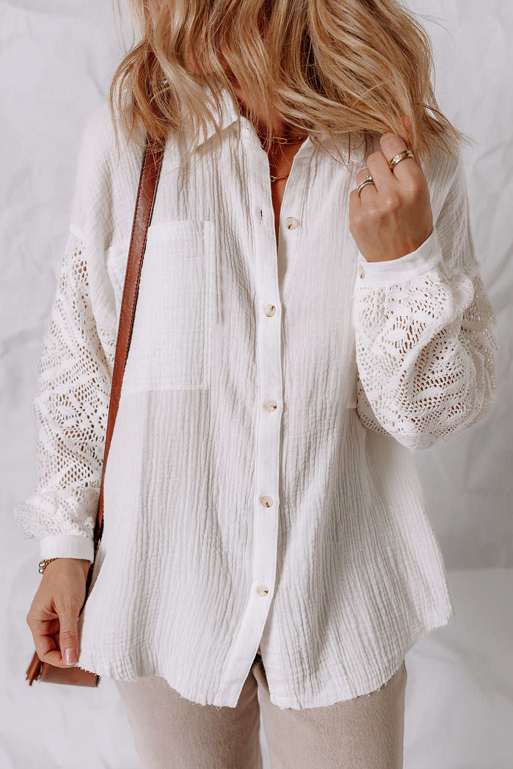Lace Whisper Button-Up Blouse