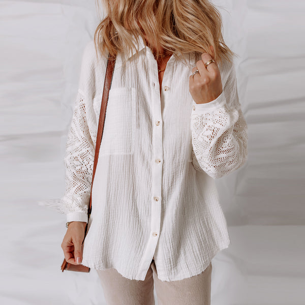 Lace Whisper Button-Up Blouse