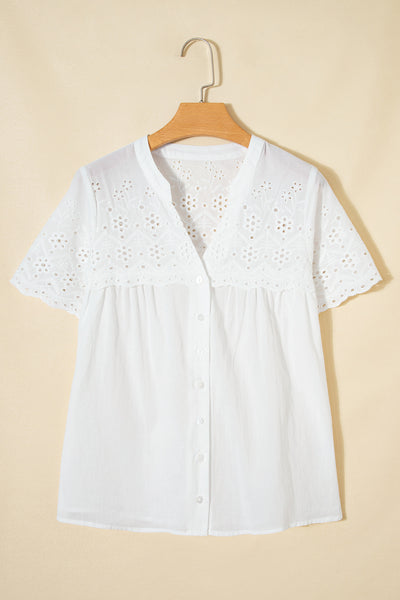 White Eyelet Flutter Blouse