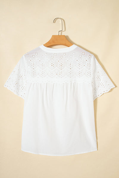 White Eyelet Flutter Blouse