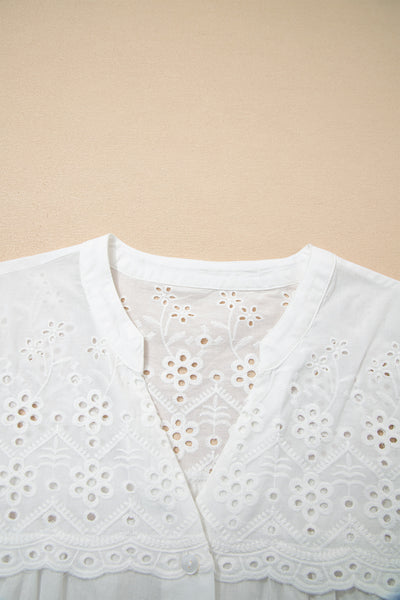 White Eyelet Flutter Blouse