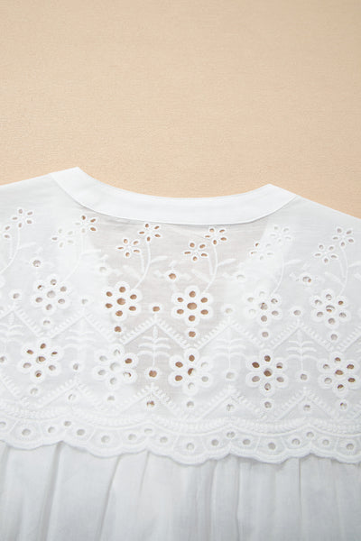 White Eyelet Flutter Blouse