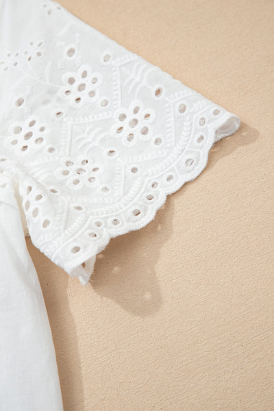 White Eyelet Flutter Blouse