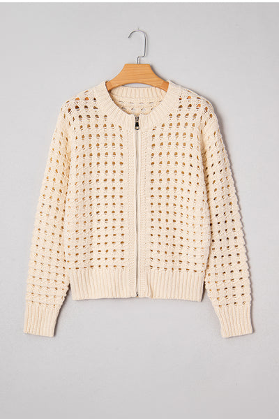 Soft Breeze Crochet Zip Cardigan