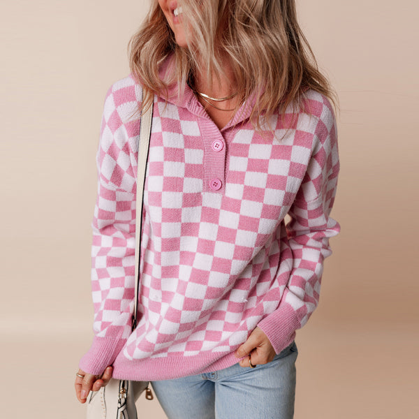 Sweet Checkmate Polo Sweater
