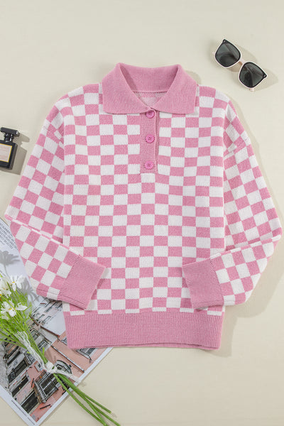 Sweet Checkmate Polo Sweater