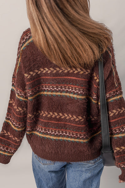 Cozy Fair Isle Fuzzy Knit Sweater