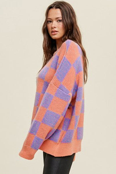 Sunset Pop Checker Sweater