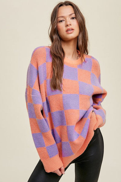 Sunset Pop Checker Sweater