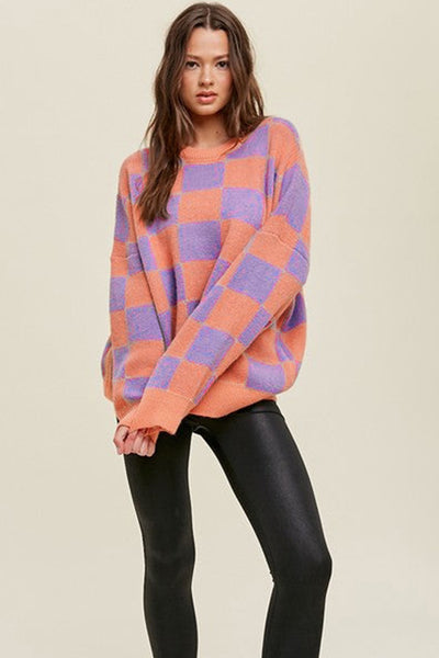 Sunset Pop Checker Sweater