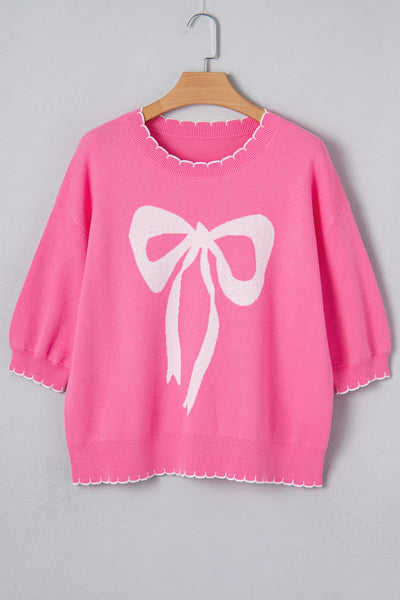 Magenta Scallop Bow Sweater