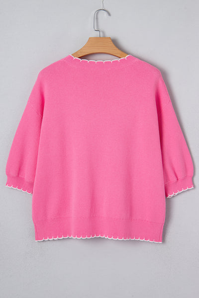Magenta Scallop Bow Sweater