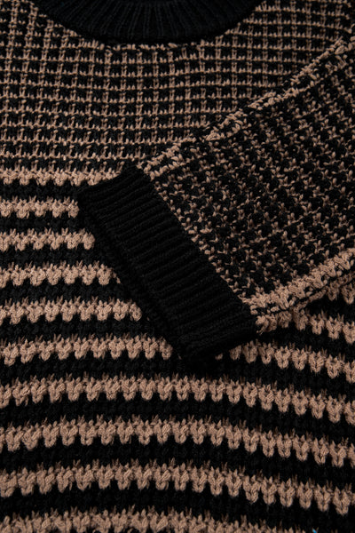 Mocha Houndstooth Crochet Poncho Sweater