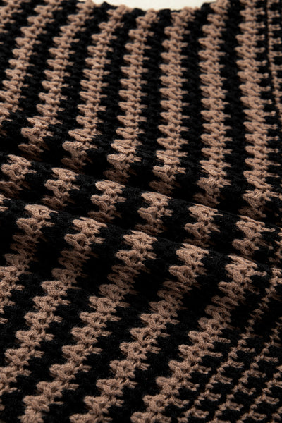 Mocha Houndstooth Crochet Poncho Sweater