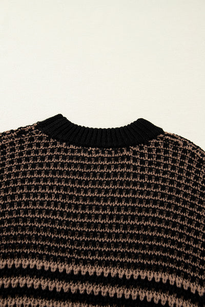 Mocha Houndstooth Crochet Poncho Sweater