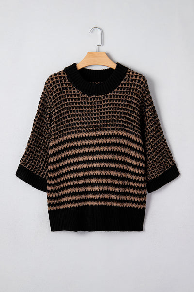 Mocha Houndstooth Crochet Poncho Sweater