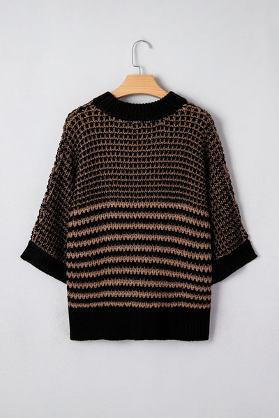 Mocha Houndstooth Crochet Poncho Sweater