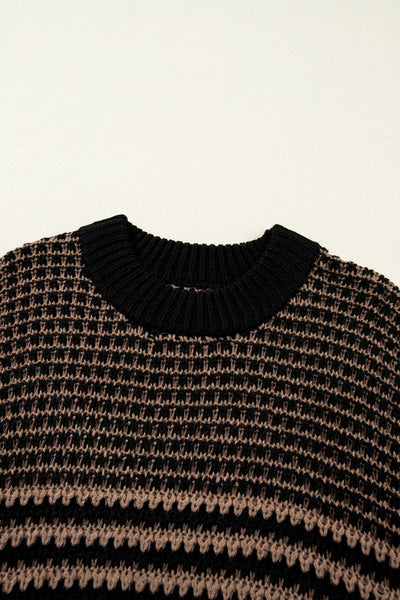 Mocha Houndstooth Crochet Poncho Sweater