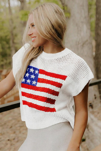 American Flag Open-Knit Cropped Vest