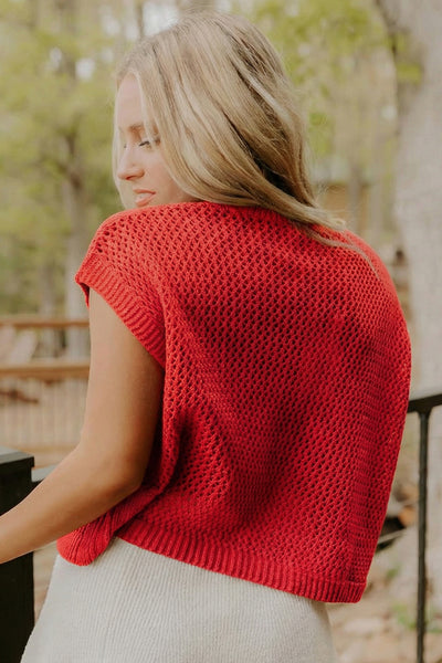 American Flag Open-Knit Cropped Vest