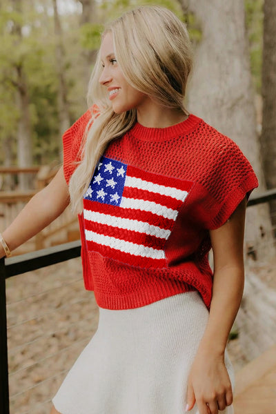 American Flag Open-Knit Cropped Vest