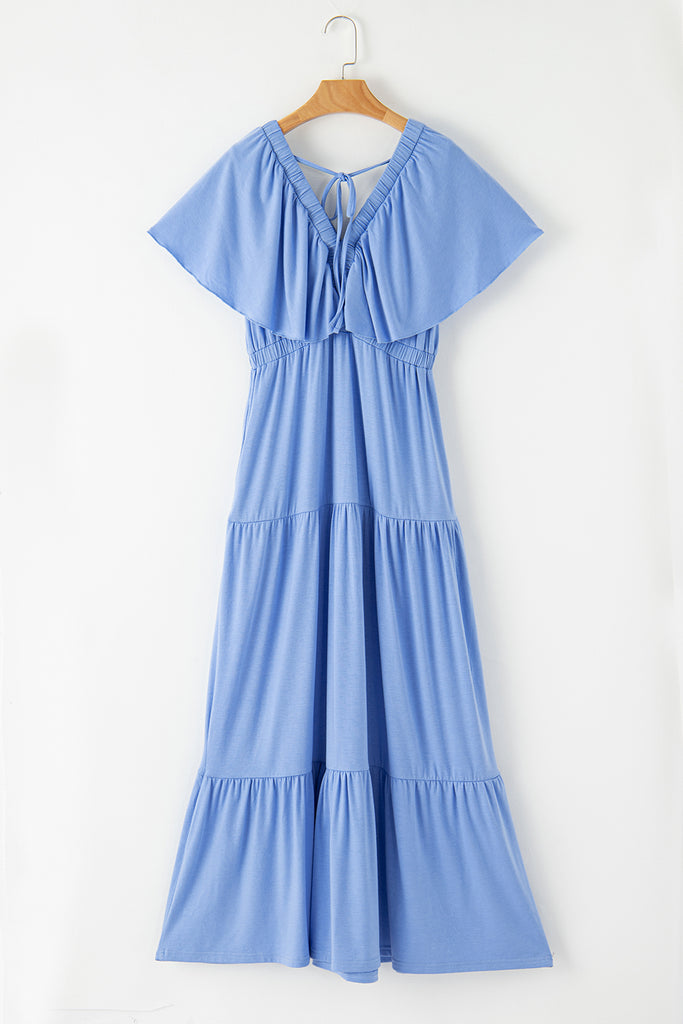 blue floral ruched dress Blue Velvet Floral Ruched Mesh Midi Dress – The Prissy Pelican main image 0