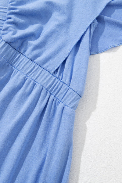 Sky Blue Flutter Sleeve Tiered Maxi Dress