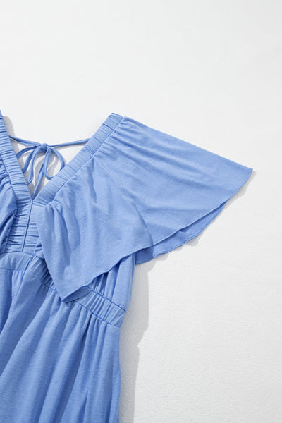 Sky Blue Flutter Sleeve Tiered Maxi Dress