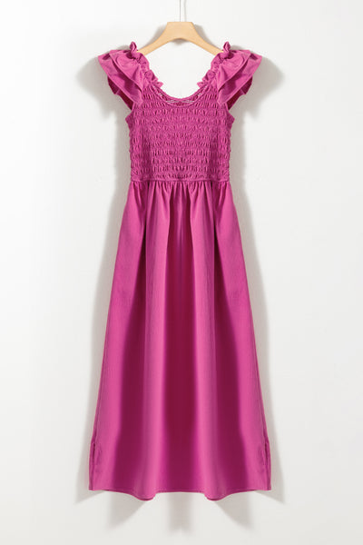 Magenta Ruffle Smocked Maxi Dress